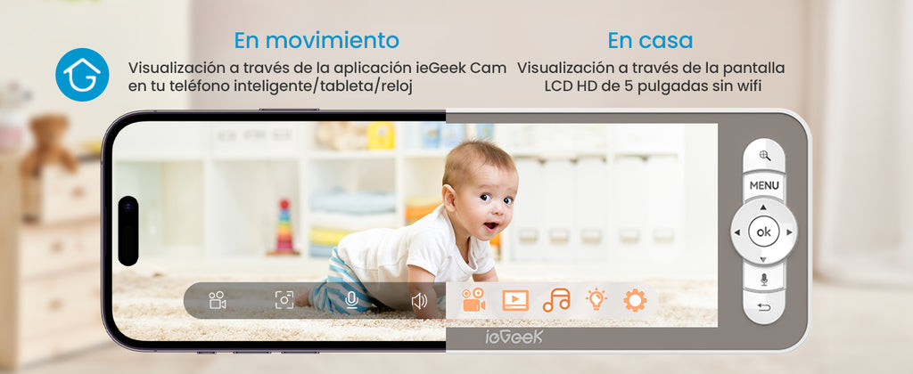 ieGeek 5" 2K/3MP Baby Surveillance Camera, 360° PTZ Baby Monitor with Camera and Dual Screen Preview, Motion Detection
