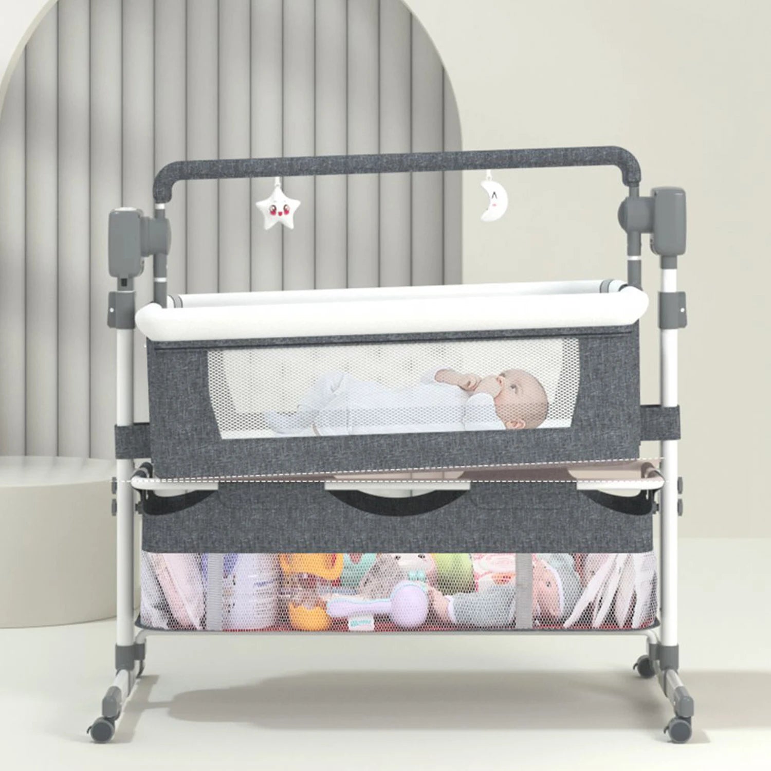 Baby Rocking Bassinet Portable Newborn Cradle Bedside Sleeper for Infant Travel Electric Bassient Co-Sleeper Suit to 6M