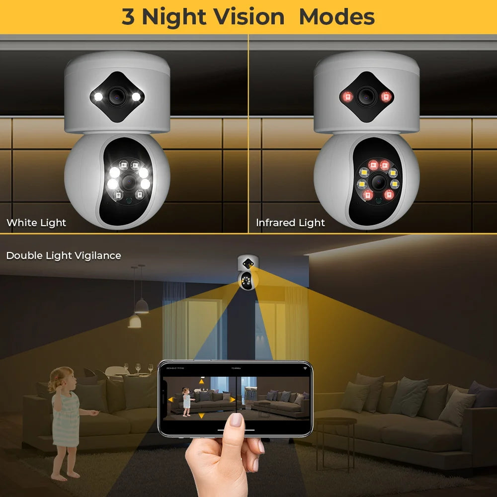 4MP Dual Lens WiFi Camera Dual Screen Baby Monitor Auto Tracking Ai Human Detection Indoor Home secuiryt CCTV Video Surveillance
