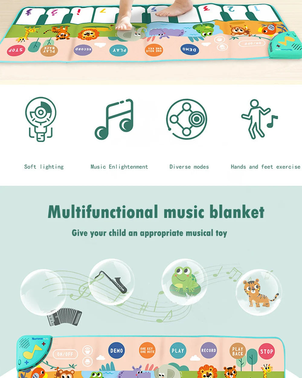 15*43" Baby Toys Waterproof Piano Mat Musical Baby Development Games for 1 Years Activity Gym Baby Play Mat for Boys Girls Gifts