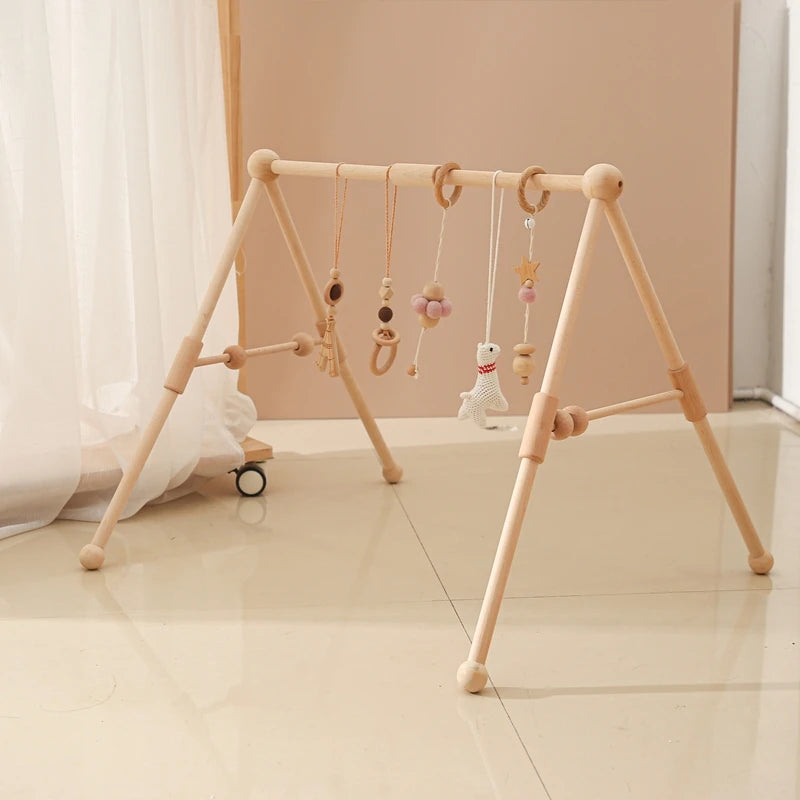 Baby Wooden Gym Frame Rattle Toys Baby Room Decor Newborn Hanging Sensory Toys Foldable Play Gym Frame Kid Holder Bracket Gift