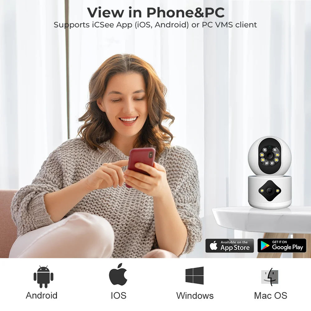 4MP Dual Lens WiFi Camera Dual Screen Baby Monitor Auto Tracking Ai Human Detection Indoor Home secuiryt CCTV Video Surveillance