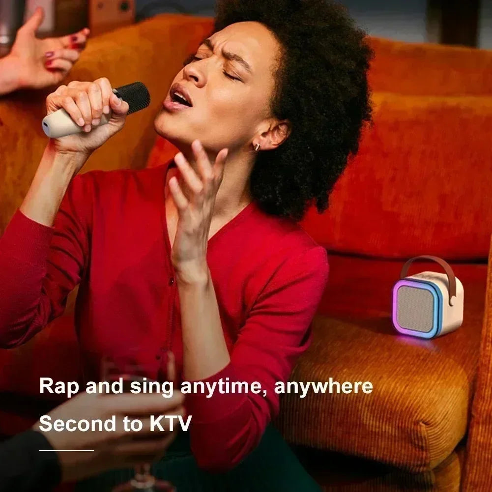 K12 Bluetooth speaker karaoke machine portable speaker system with 2 wireless microphones family family singing children's gif