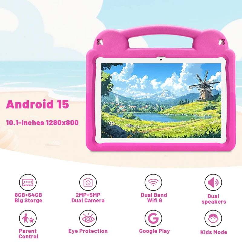 ANRY R16Pro Kids Tablet 10 Inch Android 15 Tablet 8GB(3+5GB) 64GB ROM Dual Camera Learning Education Tablet PC Gift for Children