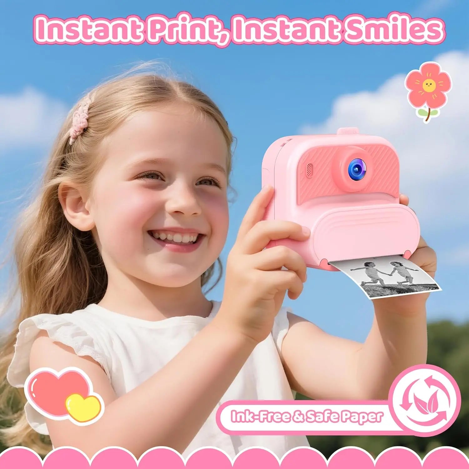 48MP DIY Instant Print Camera for Kids 1080P HD Toddler Camera Ages 3-12 Toy Cameras Christmas Gift Idea with Print Function