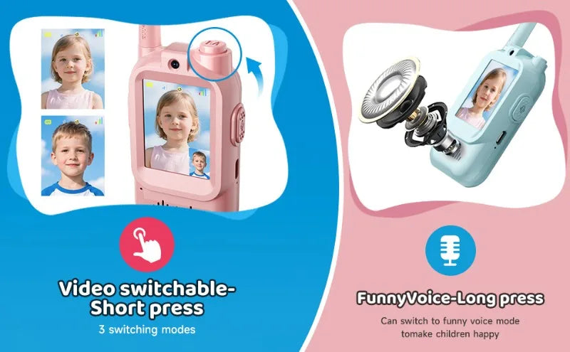 2PC Kids HD-Video Walkie Talkies 3 Styles Intercom USB Charging Indoor Outdoor Child's Toys Birthday Gifts for Boys Girls Age 3+
