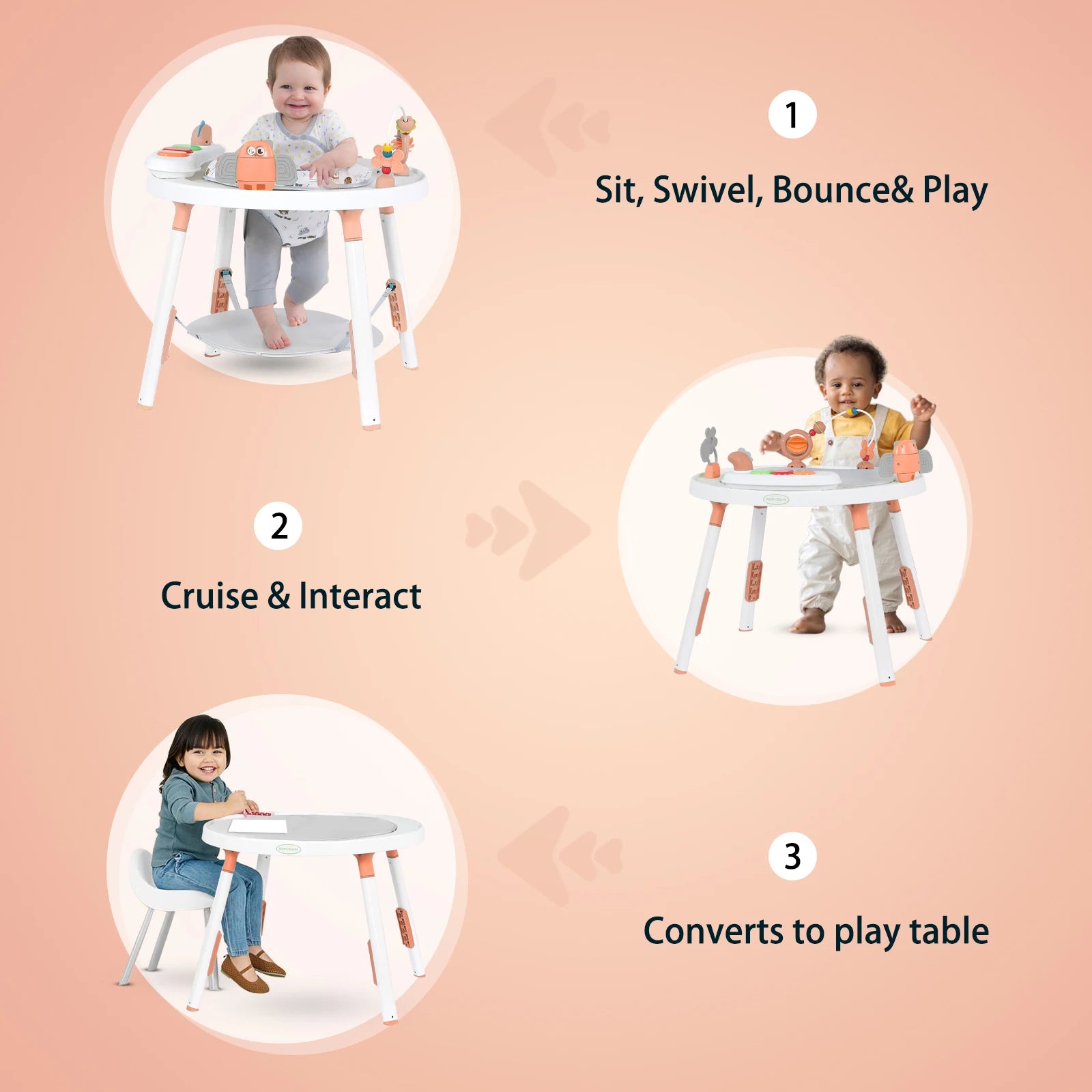 Multi-Functional Baby Play Center – 3-in-1 Activity Center with Removable Toys, 360° Seat & Adjustable Height (Blue/Pink/Green)