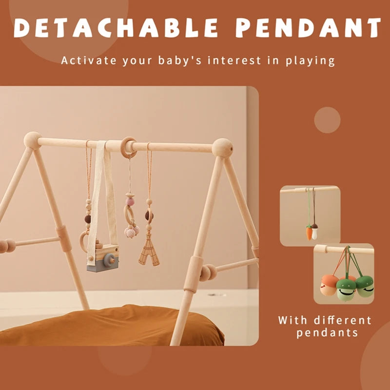 Baby Wooden Gym Frame Rattle Toys Baby Room Decor Newborn Hanging Sensory Toys Foldable Play Gym Frame Kid Holder Bracket Gift