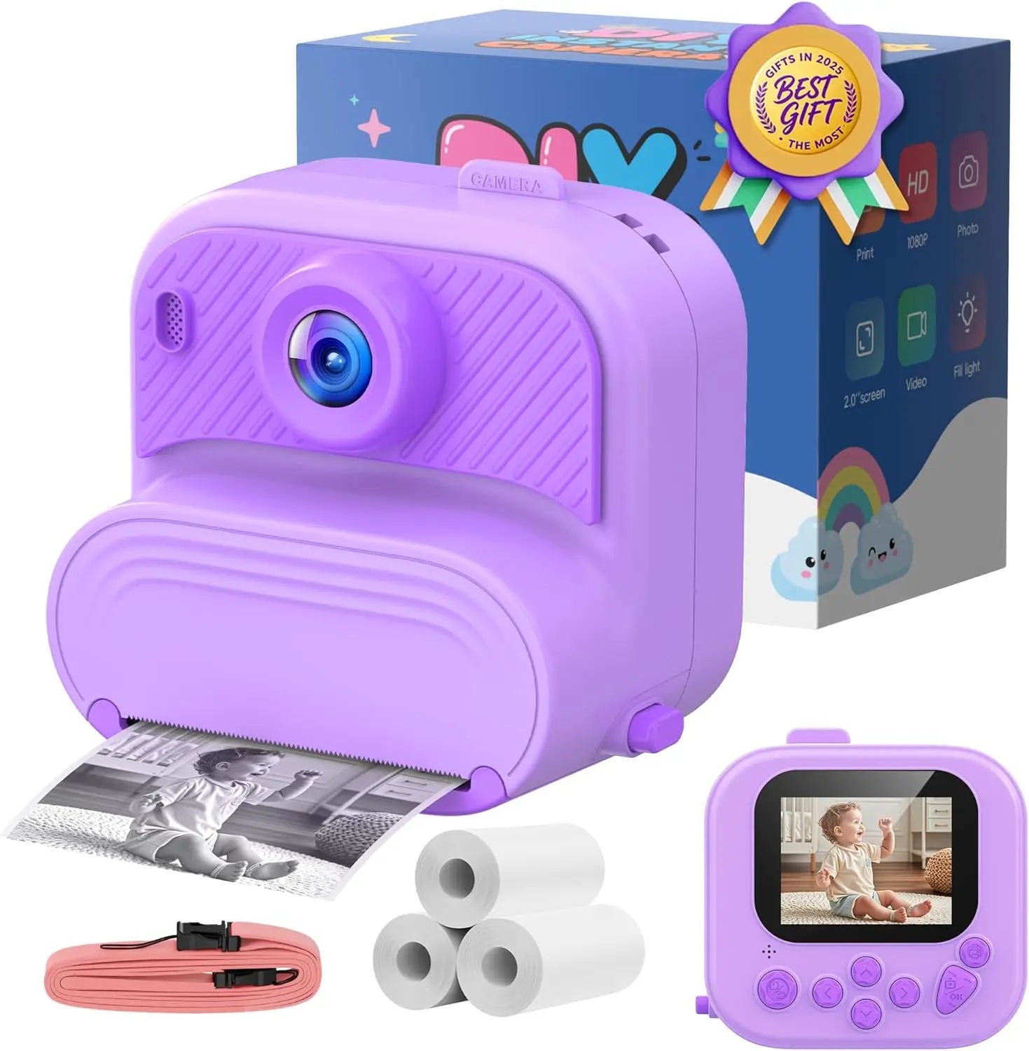 48MP DIY Instant Print Camera for Kids 1080P HD Toddler Camera Ages 3-12 Toy Cameras Christmas Gift Idea with Print Function