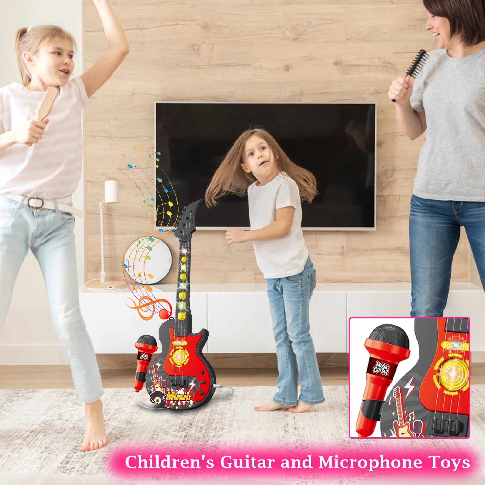 Children'S Guitar And Microphone Toys Guitar Played By Infants And Young Party Children'S Performance Home Instruments