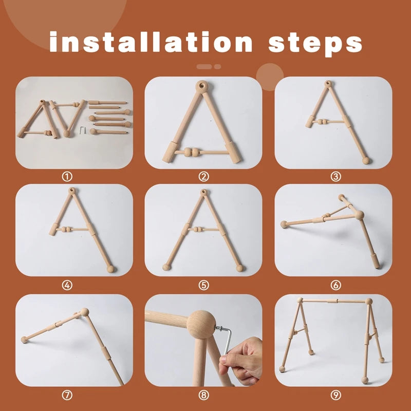 Baby Wooden Gym Frame Rattle Toys Baby Room Decor Newborn Hanging Sensory Toys Foldable Play Gym Frame Kid Holder Bracket Gift