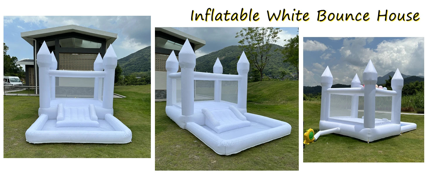 Kids 8x13x8ft Soft Play White Bounce House With Slide Ball Pit Party Customization Inflatable Mini Bouncy Castle With Blower