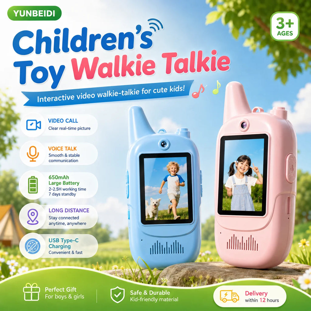 2PC Kids HD-Video Walkie Talkies 3 Styles Intercom USB Charging Indoor Outdoor Child's Toys Birthday Gifts for Boys Girls Age 3+