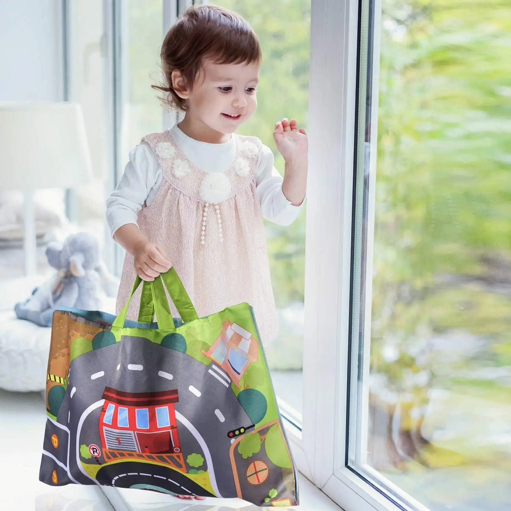 Soft Fabric Car Toy Set for Baby, with Play Mat and 9pcs Early Learning Travel Sensory  Toy, Birthday Gifts for Toddler
