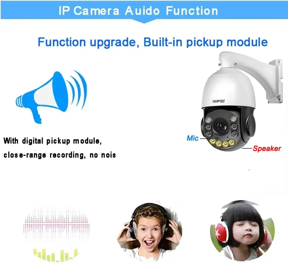 H.265+ Full Color Metal Smart Auto Tracking Cruise 8MP 4K 54X Optical Zoom 360° Audio ONVIF PTZ Speed Dome POE IP Camera