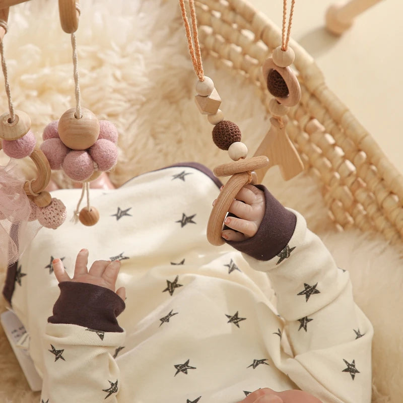 Baby Wooden Gym Frame Rattle Toys Baby Room Decor Newborn Hanging Sensory Toys Foldable Play Gym Frame Kid Holder Bracket Gift