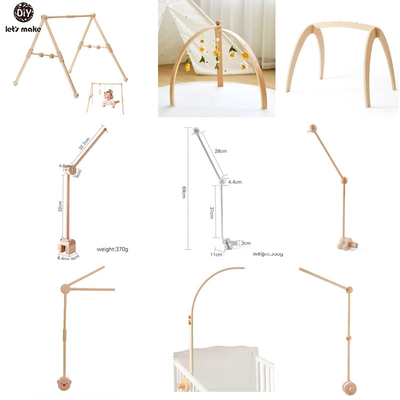 Baby Wooden Gym Frame Rattle Toys Baby Room Decor Newborn Hanging Sensory Toys Foldable Play Gym Frame Kid Holder Bracket Gift