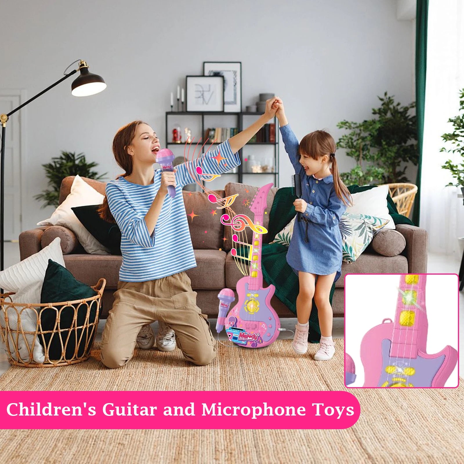 Children'S Guitar And Microphone Toys Guitar Played By Infants And Young Party Children'S Performance Home Instruments
