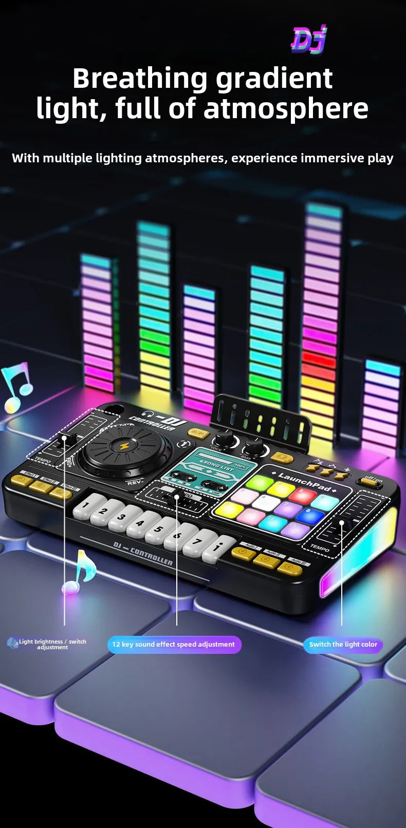 Children Music Toy Simulation Dj Mixer Controller Multifunctional Electronic Organ Dj Player Entertainment Toy Christmas Gifts