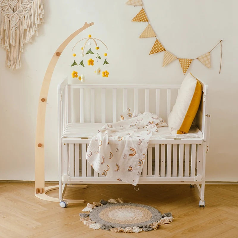Baby Wooden Mobile Crib Bed Bell Floor Stand Infant Hanging Toys Holder Wood Newborn Bed Decoration Bedding Supplies Kids Gift