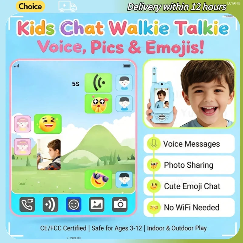 2PC Kids HD-Video Walkie Talkies 3 Styles Intercom USB Charging Indoor Outdoor Child's Toys Birthday Gifts for Boys Girls Age 3+