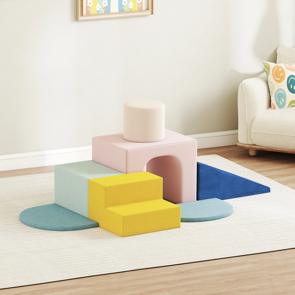 Aiyaplay Set of 8 Foam Blocks for Kids with Washable Velvet Covers for Climbing and Crawling Multicolor