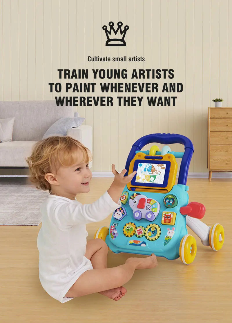 Baby Walker with Music Drawing Board 6-15Months Learning Standing Exercises and Walking Practice Stroller Children Ccartoon Toy