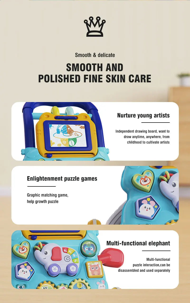 Baby Walker with Music Drawing Board 6-15Months Learning Standing Exercises and Walking Practice Stroller Children Ccartoon Toy