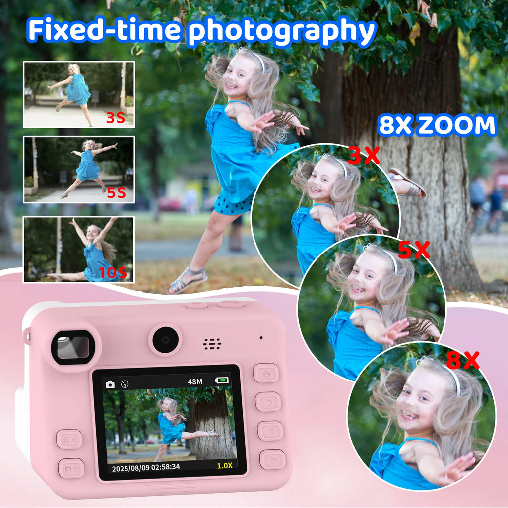 Kids Camera Instant Print, 1080P Video, Children Christmas Birthday Gifts for Girls Age 3-12, Toddler Toy with 32GB Card,6 pens