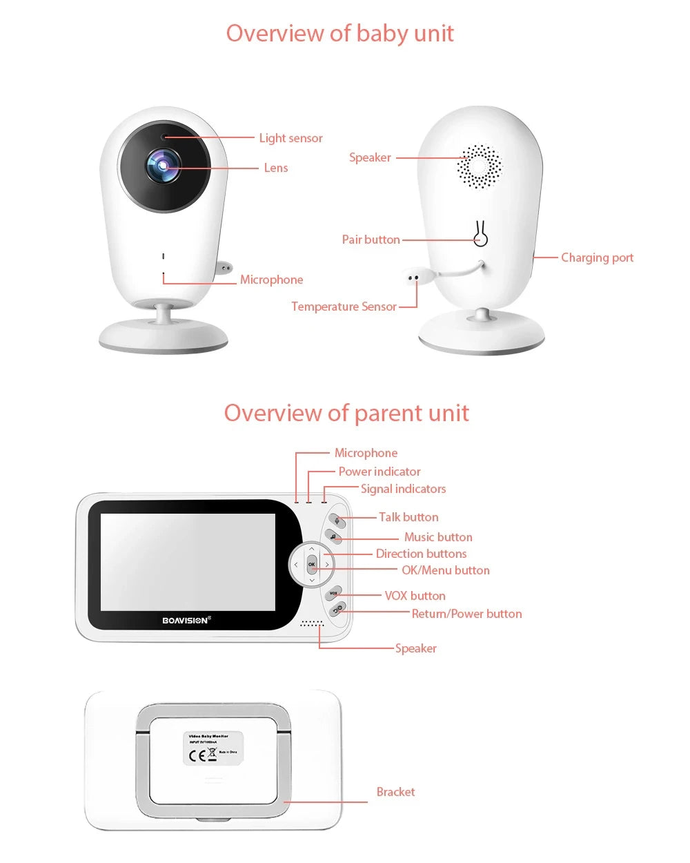 4.3 inch Wireless Video Baby Monitor Sitter portable Baby Nanny IR LED Night Vision intercom Surveillance Security Camera VB608