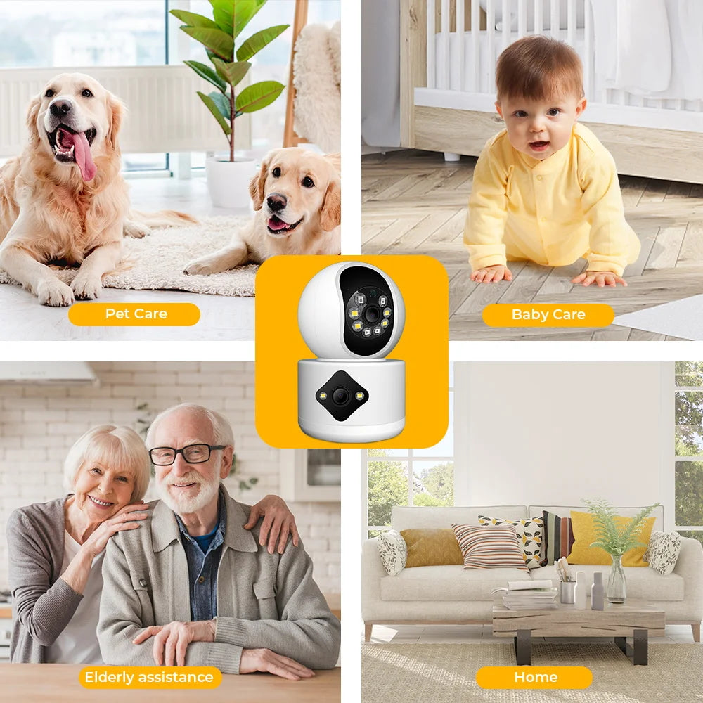 4MP Dual Lens WiFi Camera Dual Screen Baby Monitor Auto Tracking Ai Human Detection Indoor Home secuiryt CCTV Video Surveillance