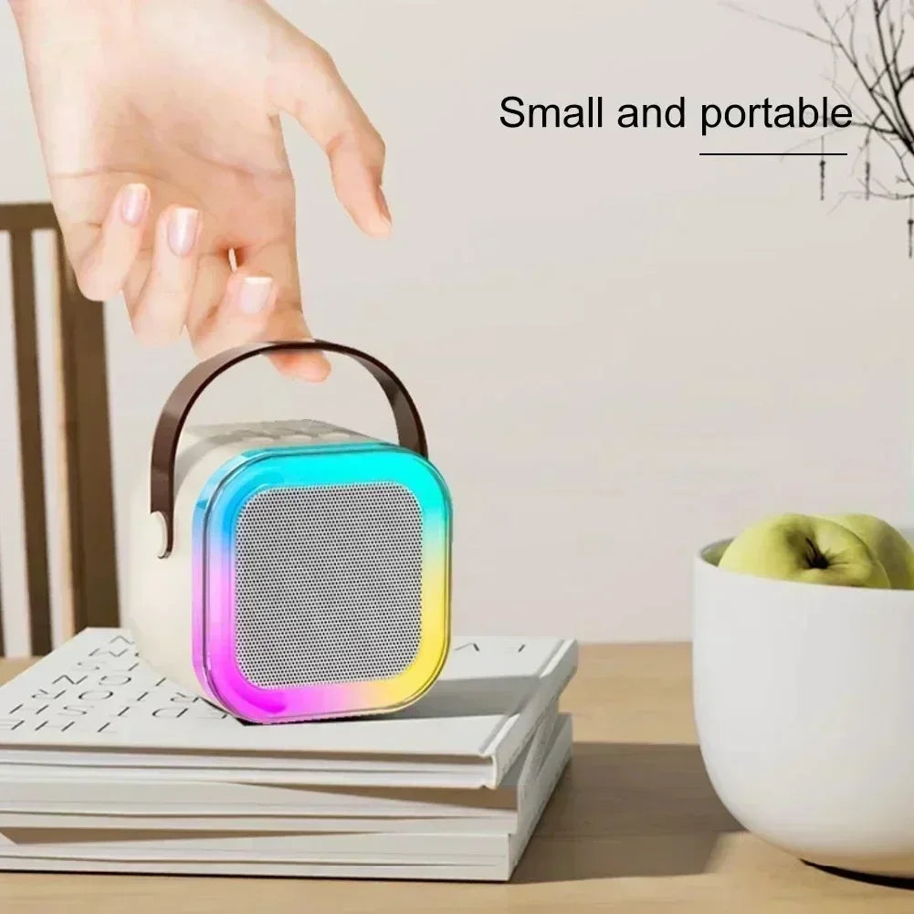 K12 Bluetooth speaker karaoke machine portable speaker system with 2 wireless microphones family family singing children's gif