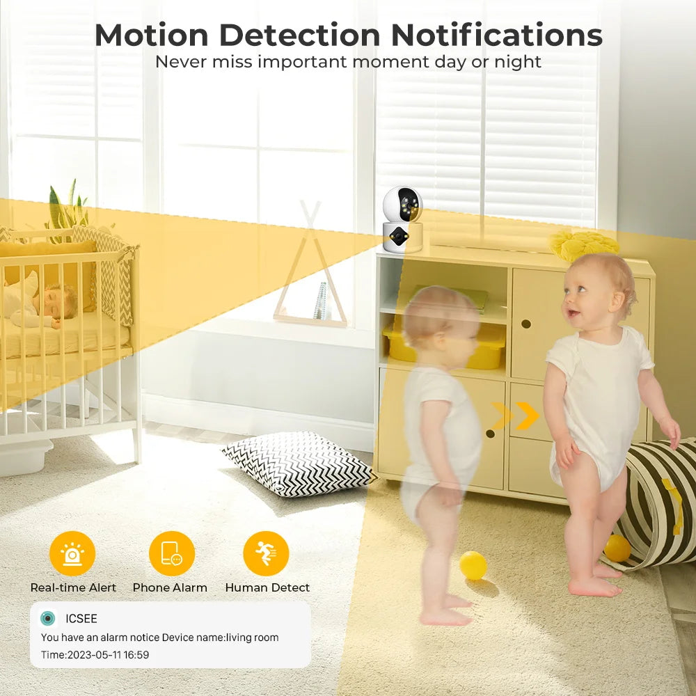 4MP Dual Lens WiFi Camera Dual Screen Baby Monitor Auto Tracking Ai Human Detection Indoor Home secuiryt CCTV Video Surveillance
