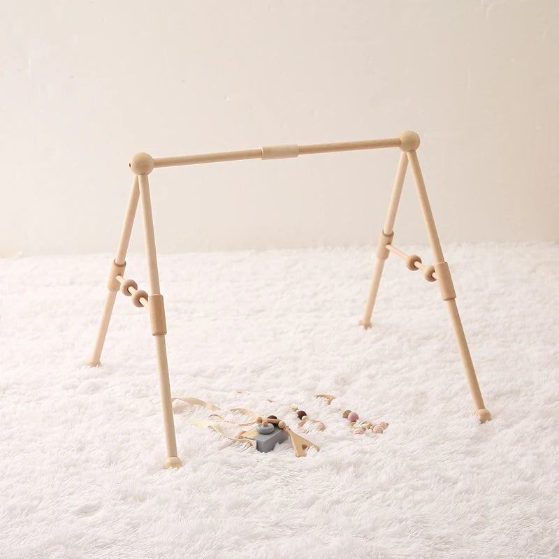 Baby Wooden Gym Frame Rattle Toys Baby Room Decor Newborn Hanging Sensory Toys Foldable Play Gym Frame Kid Holder Bracket Gift
