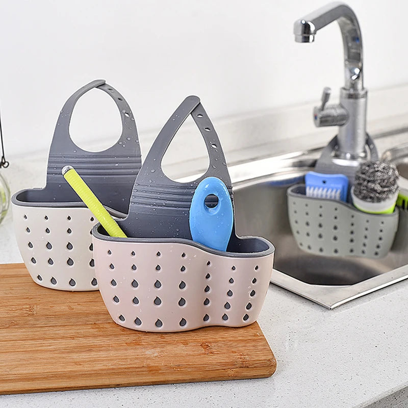 Home Storage Drain Basket Kitchen Sink Holder Adjustable Soap Sponge Shlf Hanging Drain Basket Bag Kitchen Accessories 2030