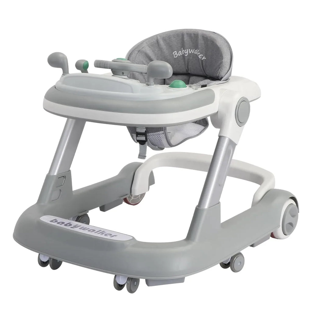 Foldable Activity Walker, Toddler Baby Push Walker with Removable Feeding Tray & Music Tray(Without Battery), 2 in 1 Baby Walker
