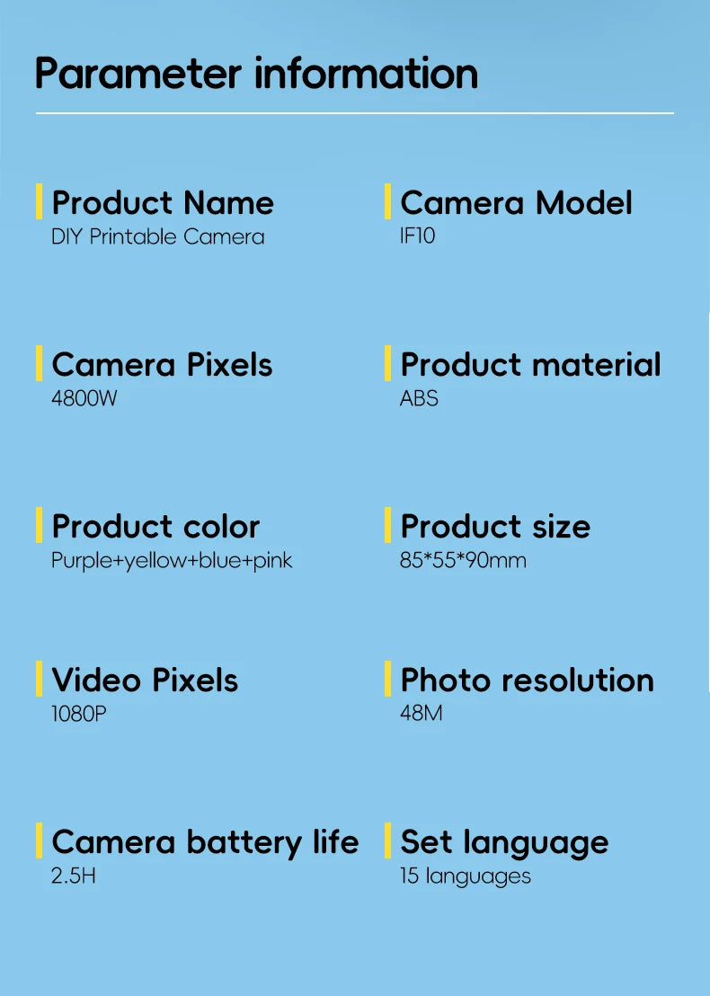 48MP DIY Instant Print Camera for Kids 1080P HD Toddler Camera Ages 3-12 Toy Cameras Christmas Gift Idea with Print Function