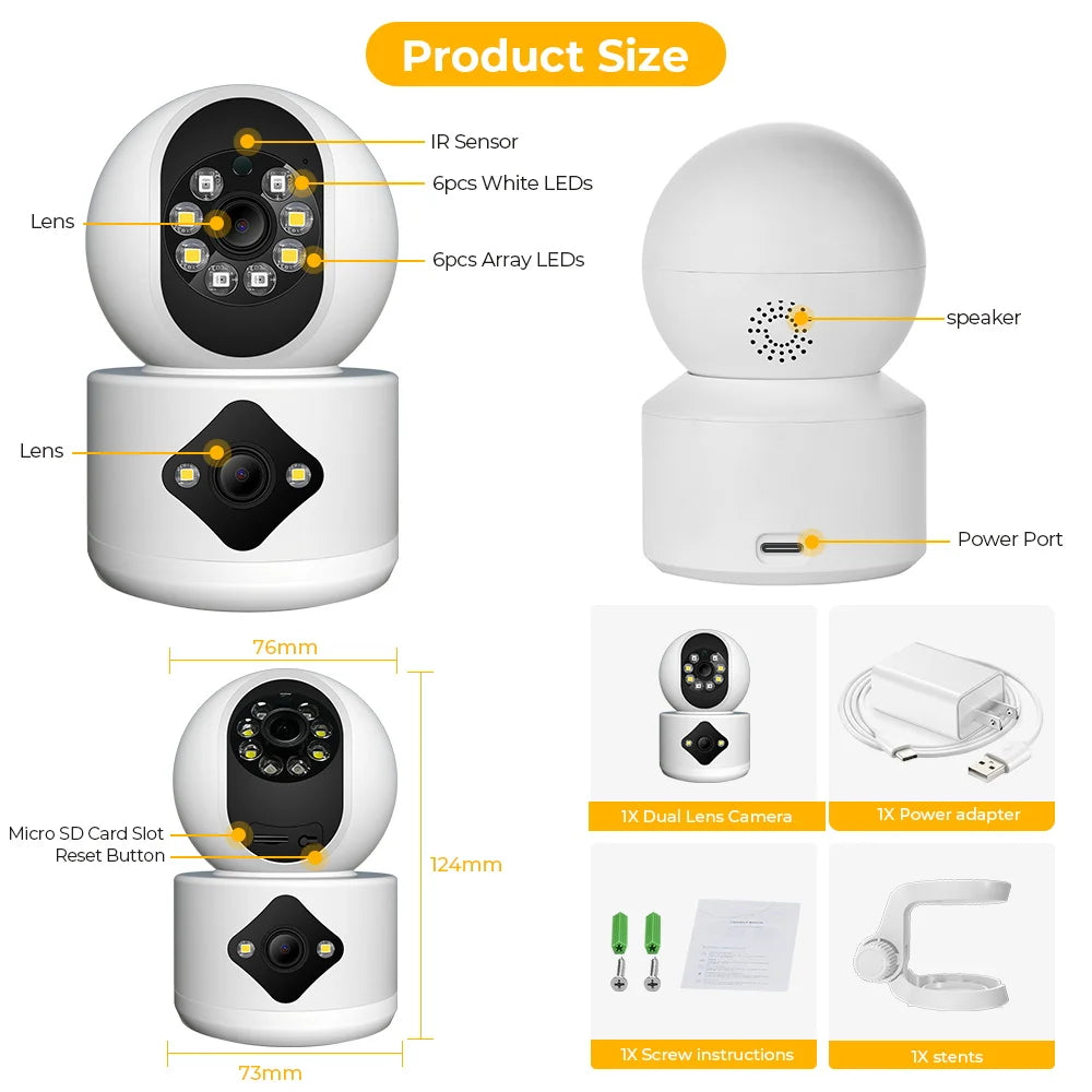 4MP Dual Lens WiFi Camera Dual Screen Baby Monitor Auto Tracking Ai Human Detection Indoor Home secuiryt CCTV Video Surveillance
