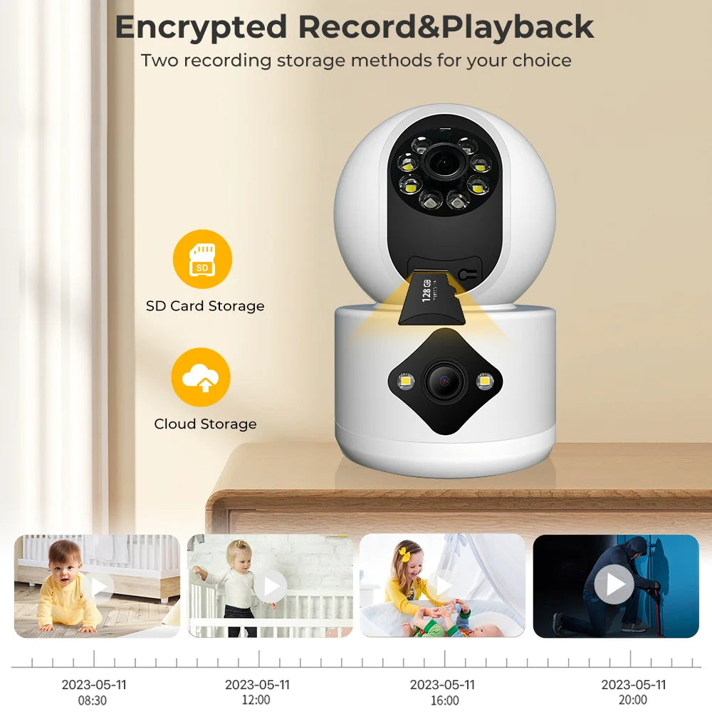4MP Dual Lens WiFi Camera Dual Screen Baby Monitor Auto Tracking Ai Human Detection Indoor Home secuiryt CCTV Video Surveillance