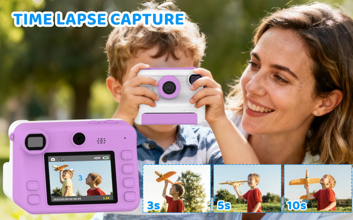 Kids Camera Instant Print, 1080P Video, Children Christmas Birthday Gifts for Girls Age 3-12, Toddler Toy with 32GB Card,6 pens
