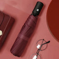 Fully Automatic Open Umbrella, One-Button Open, Suitable For Sunny And Rainy Days, 8 Ribs, Solid Color Business Umbrella, Black Coating UPF50+, Sun-Blocking Umbrella, Triple Folding Umbrella, Solid Color Foldable Umbrella, Un
