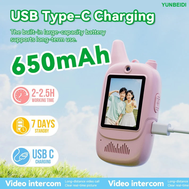 2PC Kids HD-Video Walkie Talkies 3 Styles Intercom USB Charging Indoor Outdoor Child's Toys Birthday Gifts for Boys Girls Age 3+