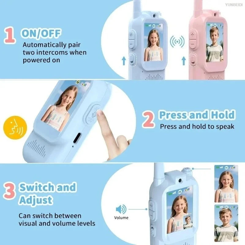 2PC Kids HD-Video Walkie Talkies 3 Styles Intercom USB Charging Indoor Outdoor Child's Toys Birthday Gifts for Boys Girls Age 3+