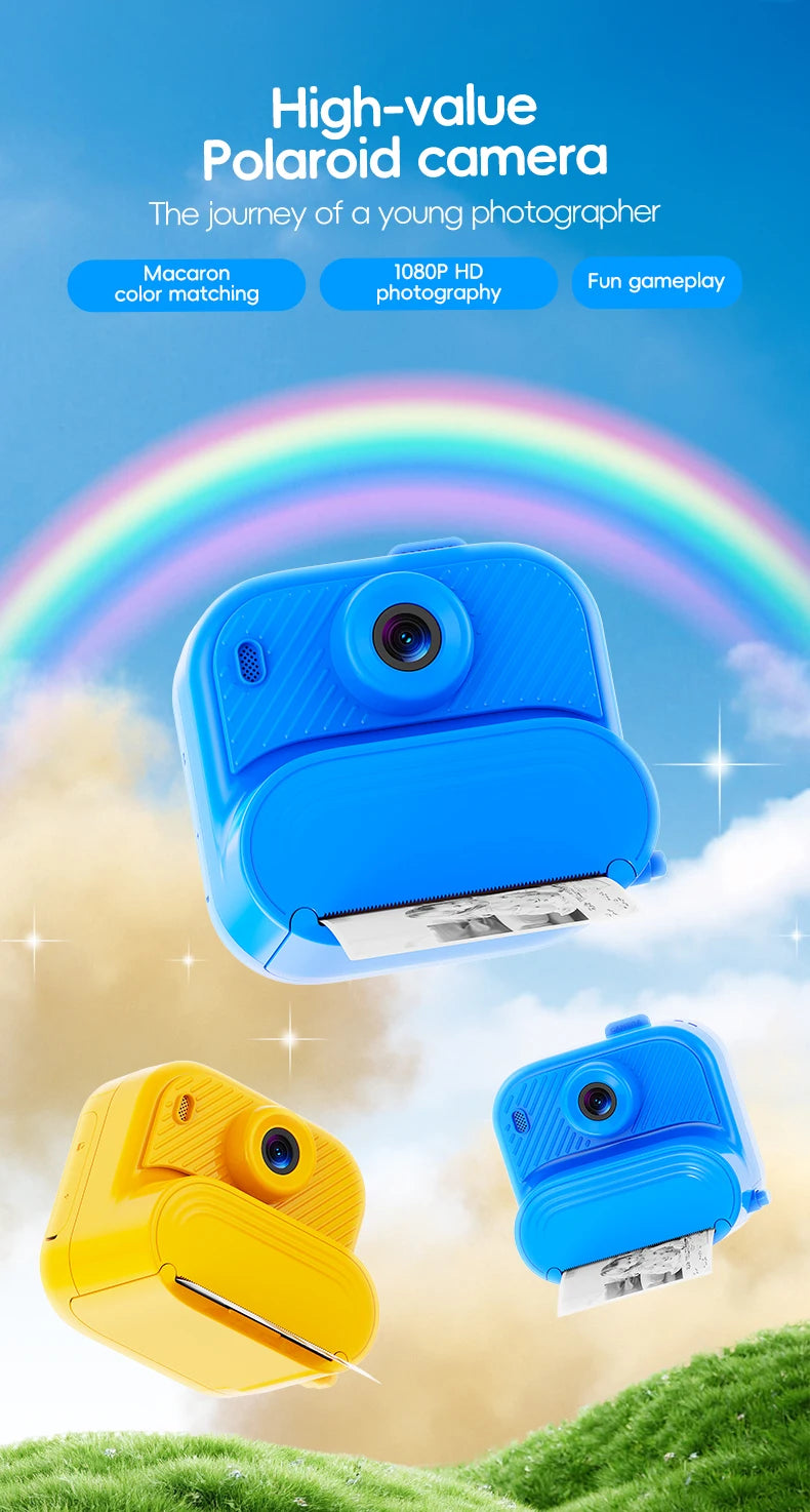 48MP DIY Instant Print Camera for Kids 1080P HD Toddler Camera Ages 3-12 Toy Cameras Christmas Gift Idea with Print Function