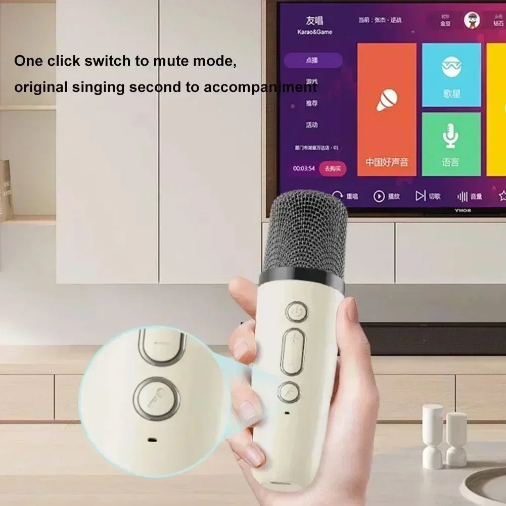 K12 Bluetooth speaker karaoke machine portable speaker system with 2 wireless microphones family family singing children's gif
