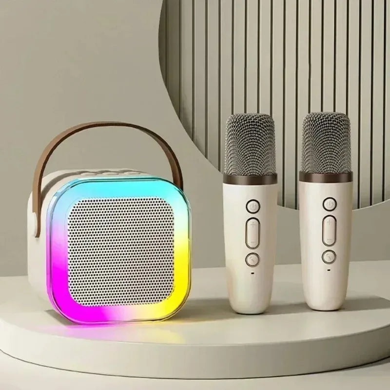 K12 Bluetooth speaker karaoke machine portable speaker system with 2 wireless microphones family family singing children's gif
