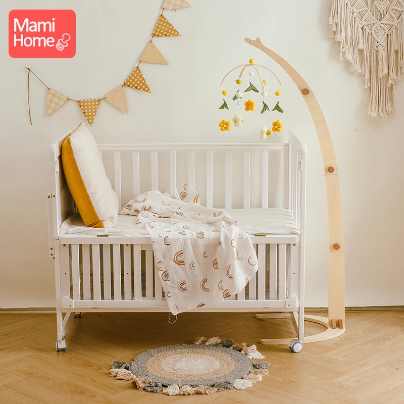Baby Wooden Mobile Crib Bed Bell Floor Stand Infant Hanging Toys Holder Wood Newborn Bed Decoration Bedding Supplies Kids Gift