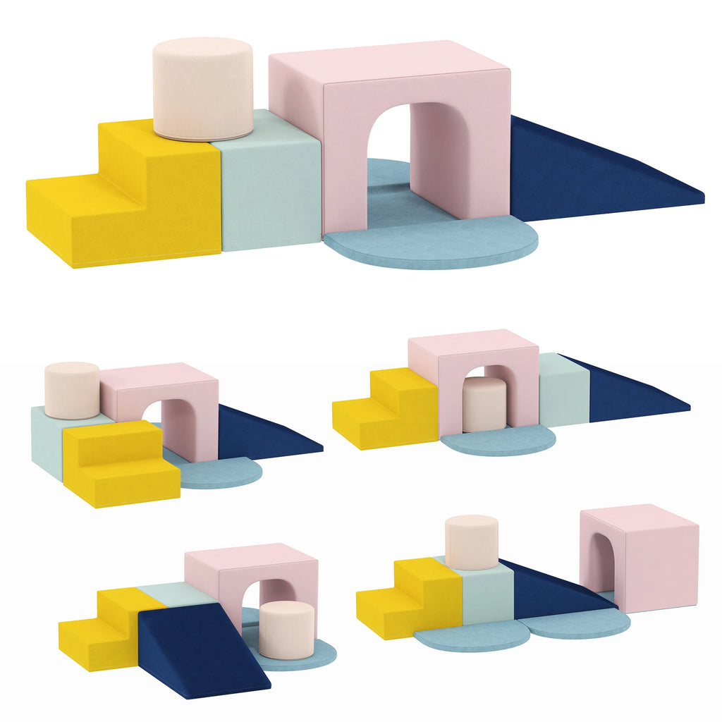 Aiyaplay Set of 8 Foam Blocks for Kids with Washable Velvet Covers for Climbing and Crawling Multicolor