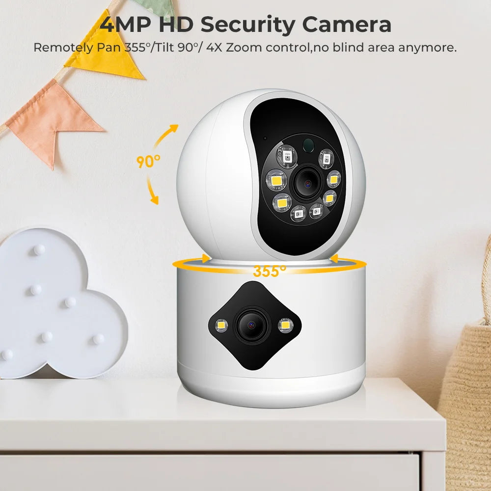 4MP Dual Lens WiFi Camera Dual Screen Baby Monitor Auto Tracking Ai Human Detection Indoor Home secuiryt CCTV Video Surveillance
