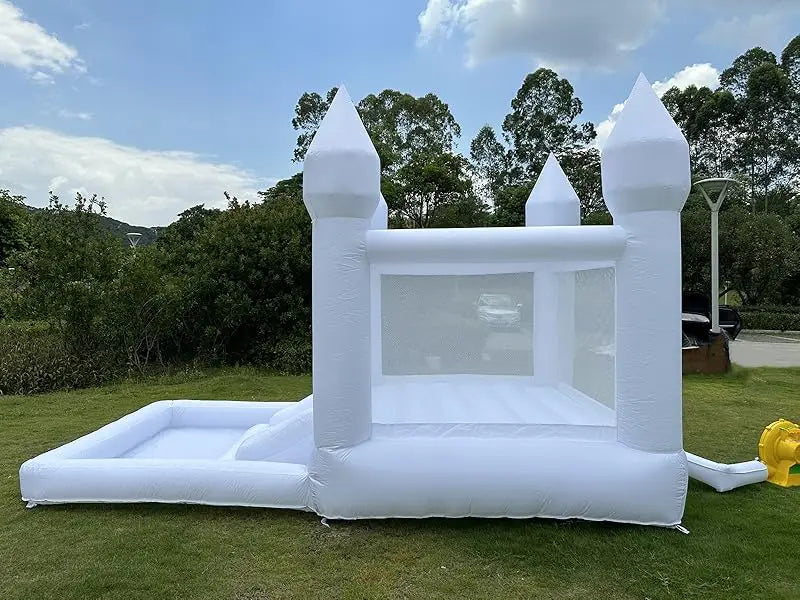 Kids 8x13x8ft Soft Play White Bounce House With Slide Ball Pit Party Customization Inflatable Mini Bouncy Castle With Blower
